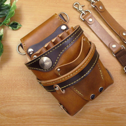 トリマー向き】 本革 8丁差し シザーケース (キャメル×ナチュラル